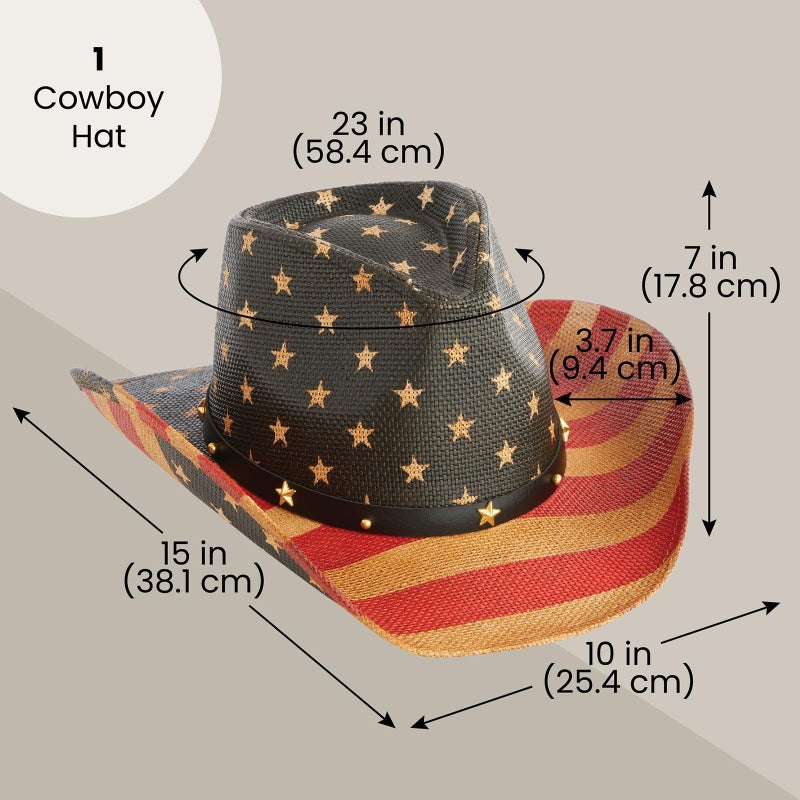 ZODACA USA Straw American Flag Cowboy Hat for Men, Women, Looks Vintage Cowgirl Hat for Costume Party (Adult Size) Multi - Image 3